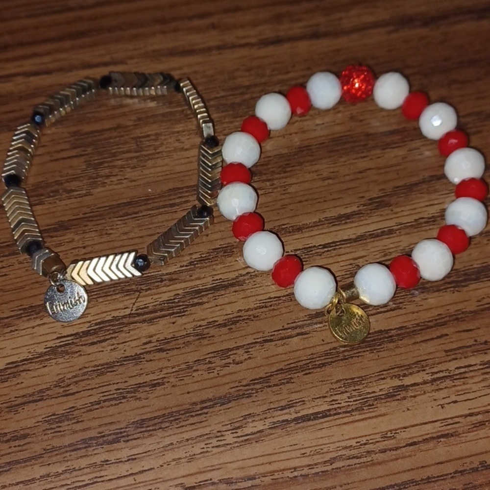 Erimish bracelets, set of 2, red&white and mixed metal